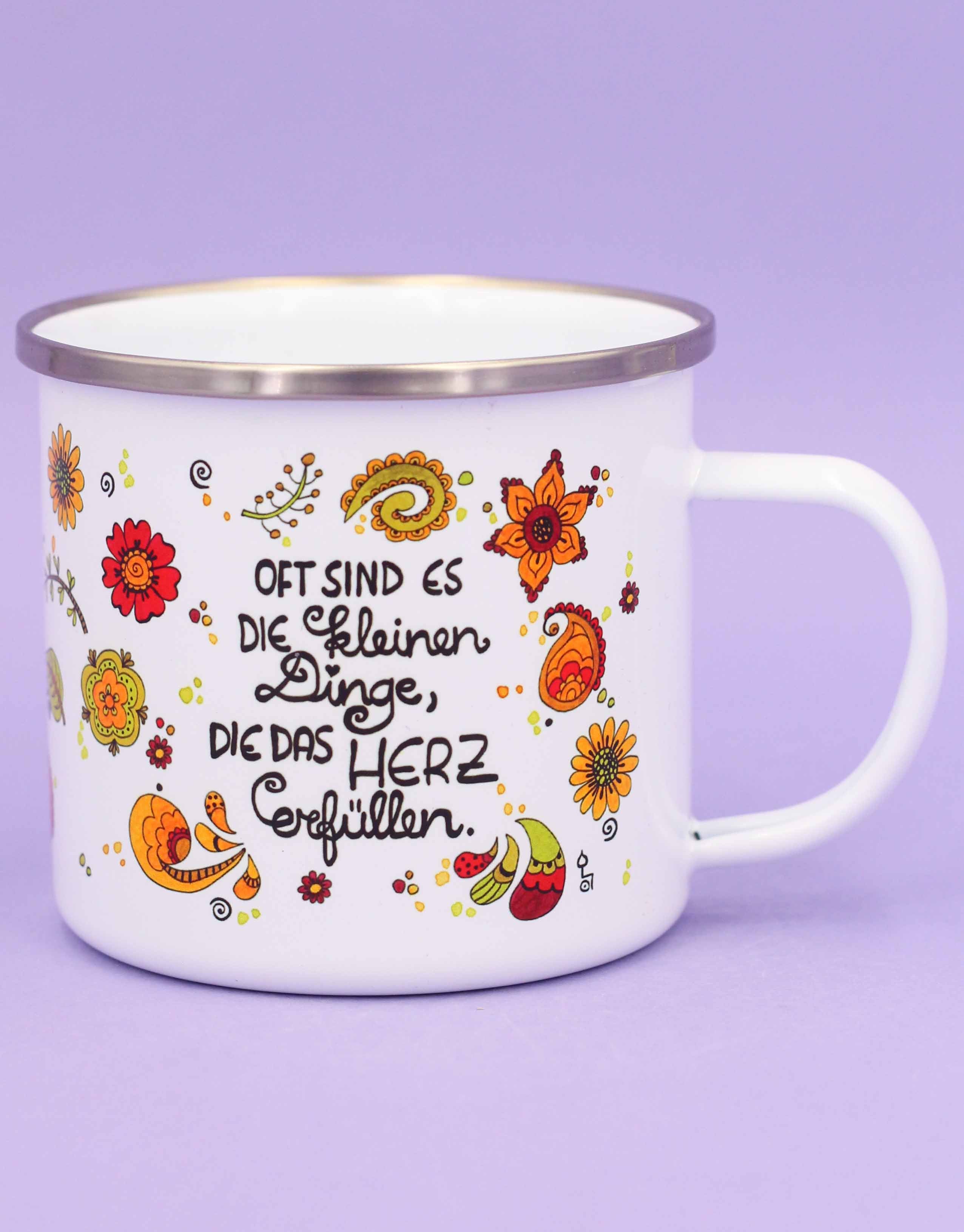 Emaille-Tasse "Die kleinen Dinge"