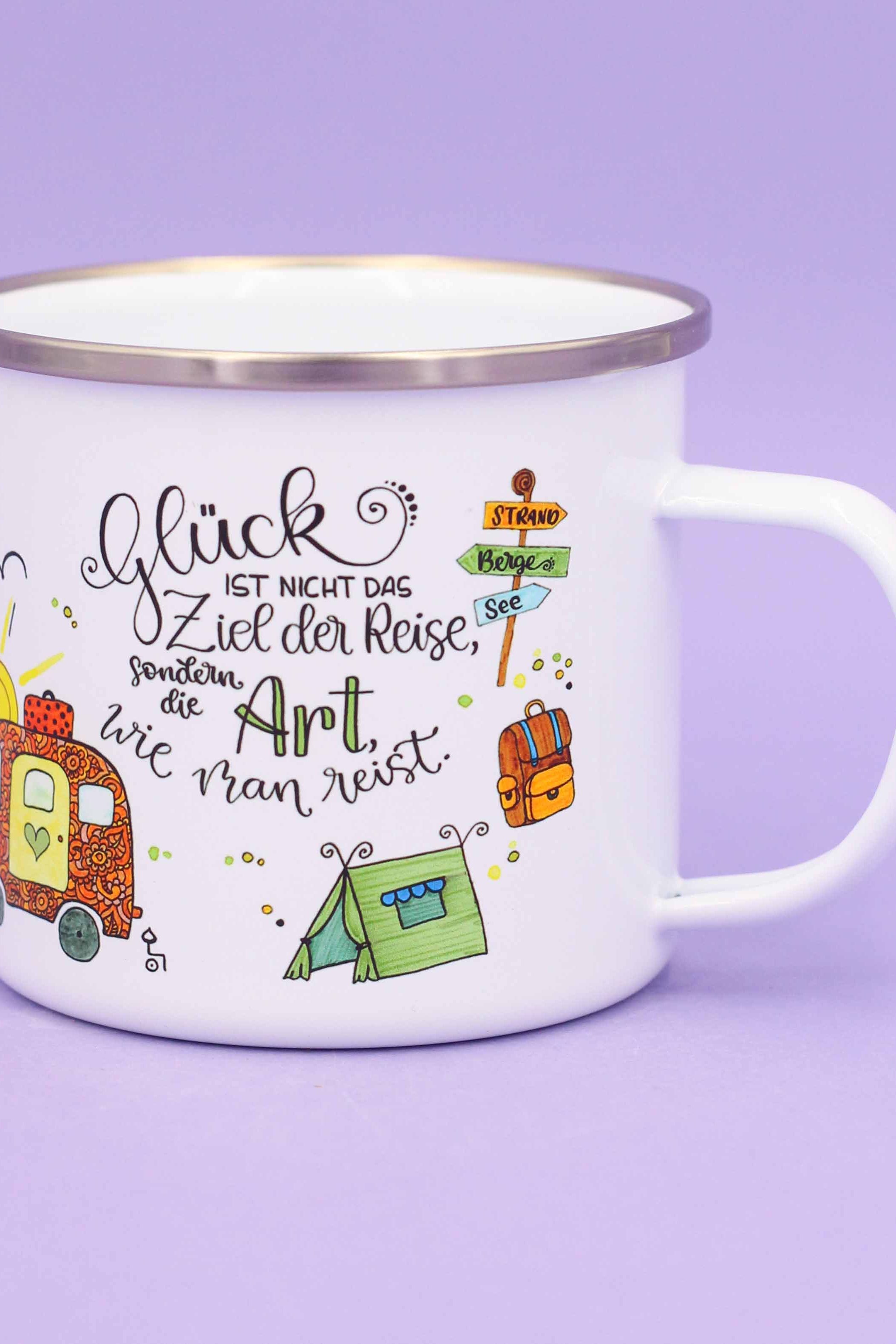 Emaille-Tasse "Reiselust"