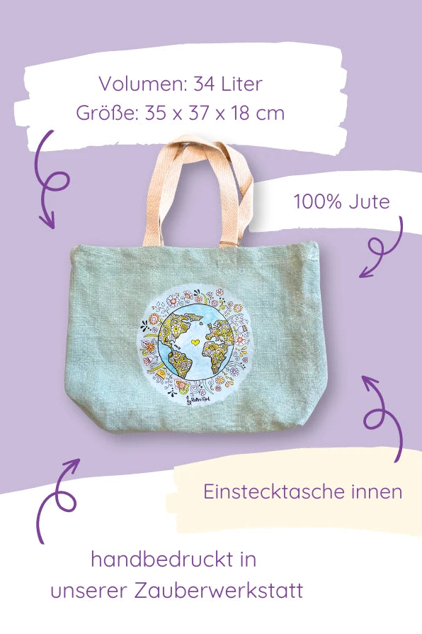 Jute Beach Bag "Wundervolle Welt"