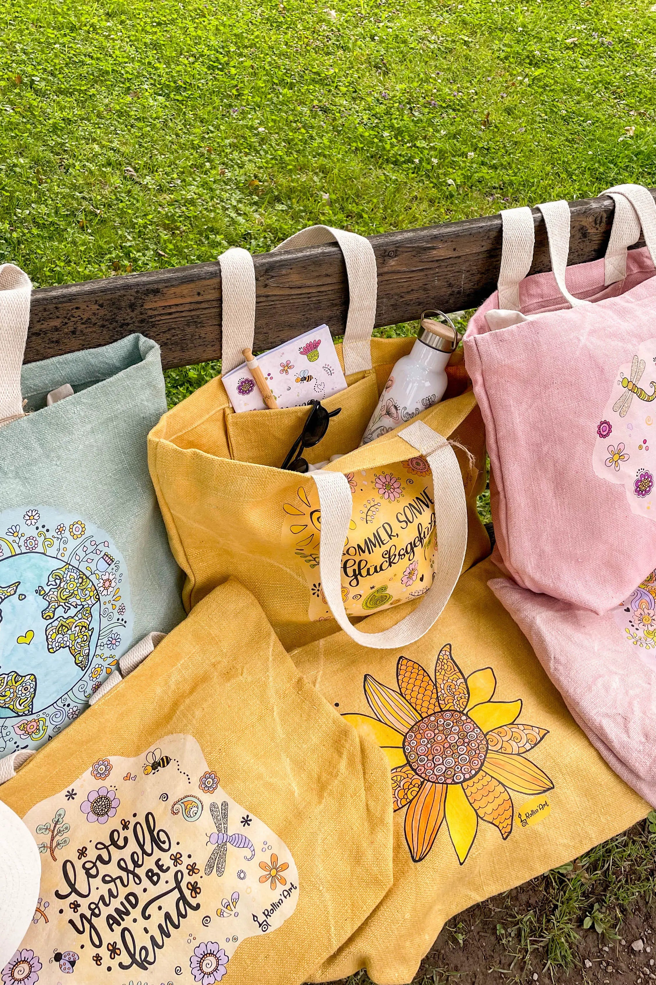 Jute Beach Bag "Wundervolle Welt"
