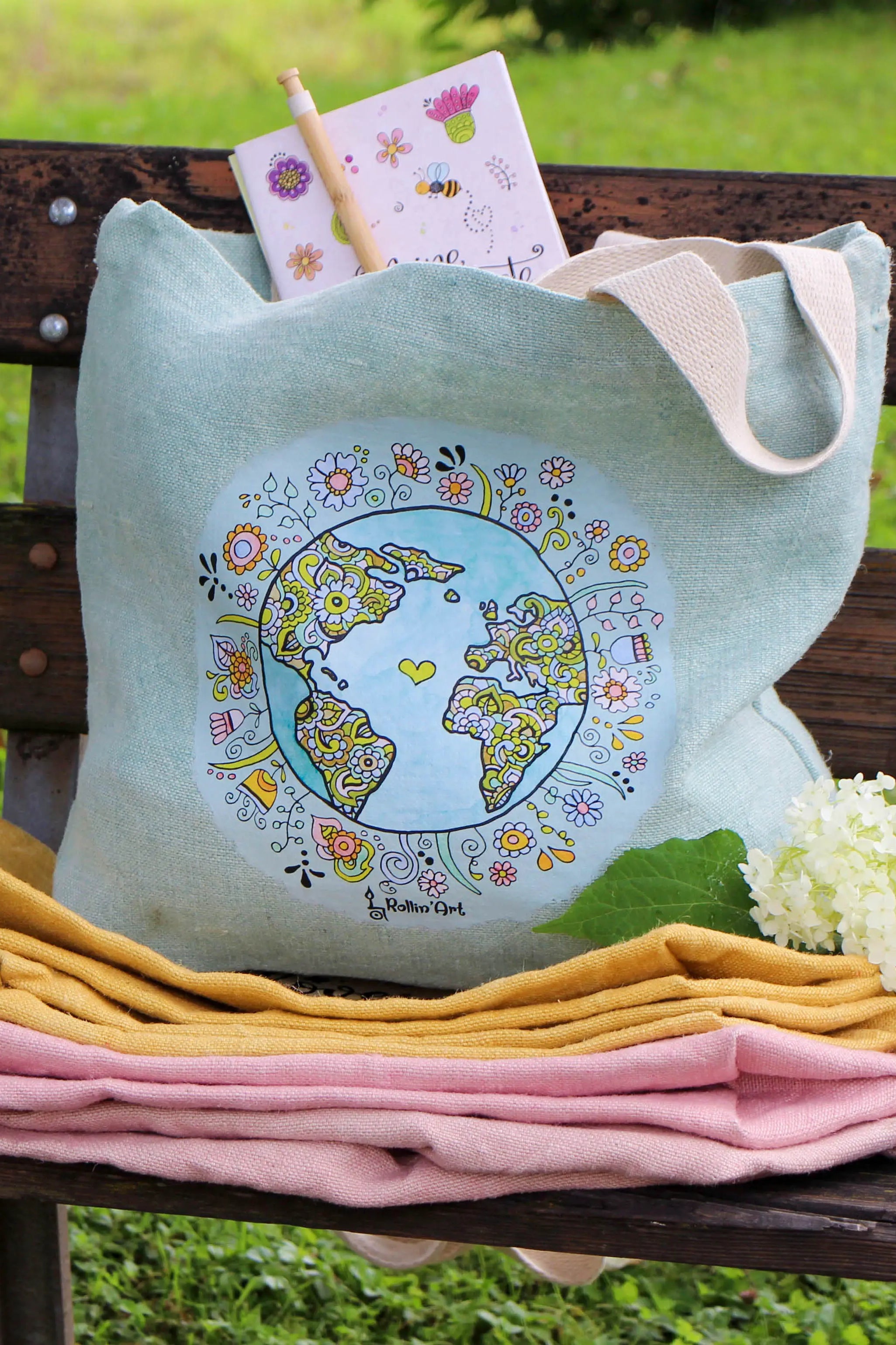 Jute Beach Bag "Wundervolle Welt"