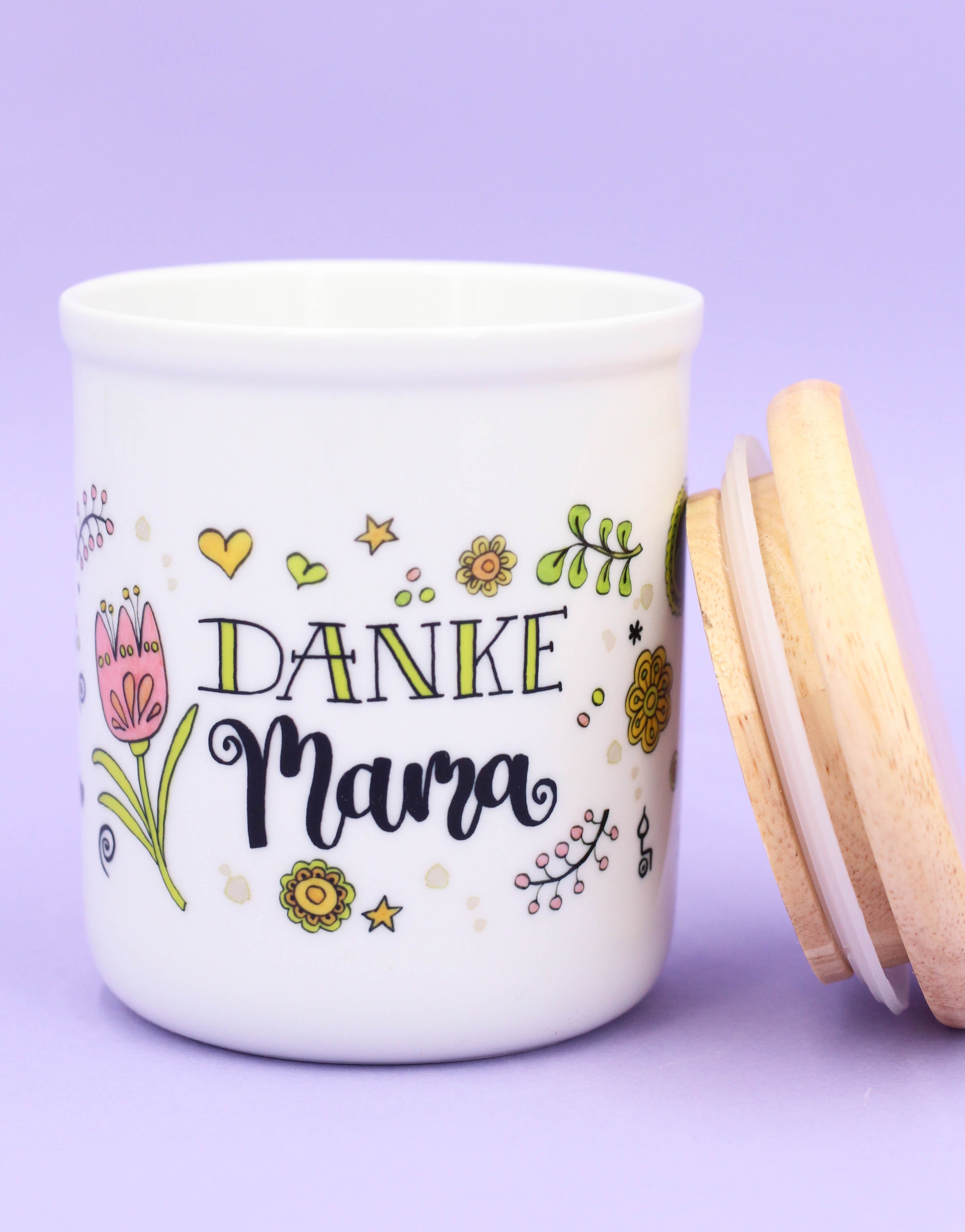 Keramikdose klein mit Holzdeckel "Mama"
