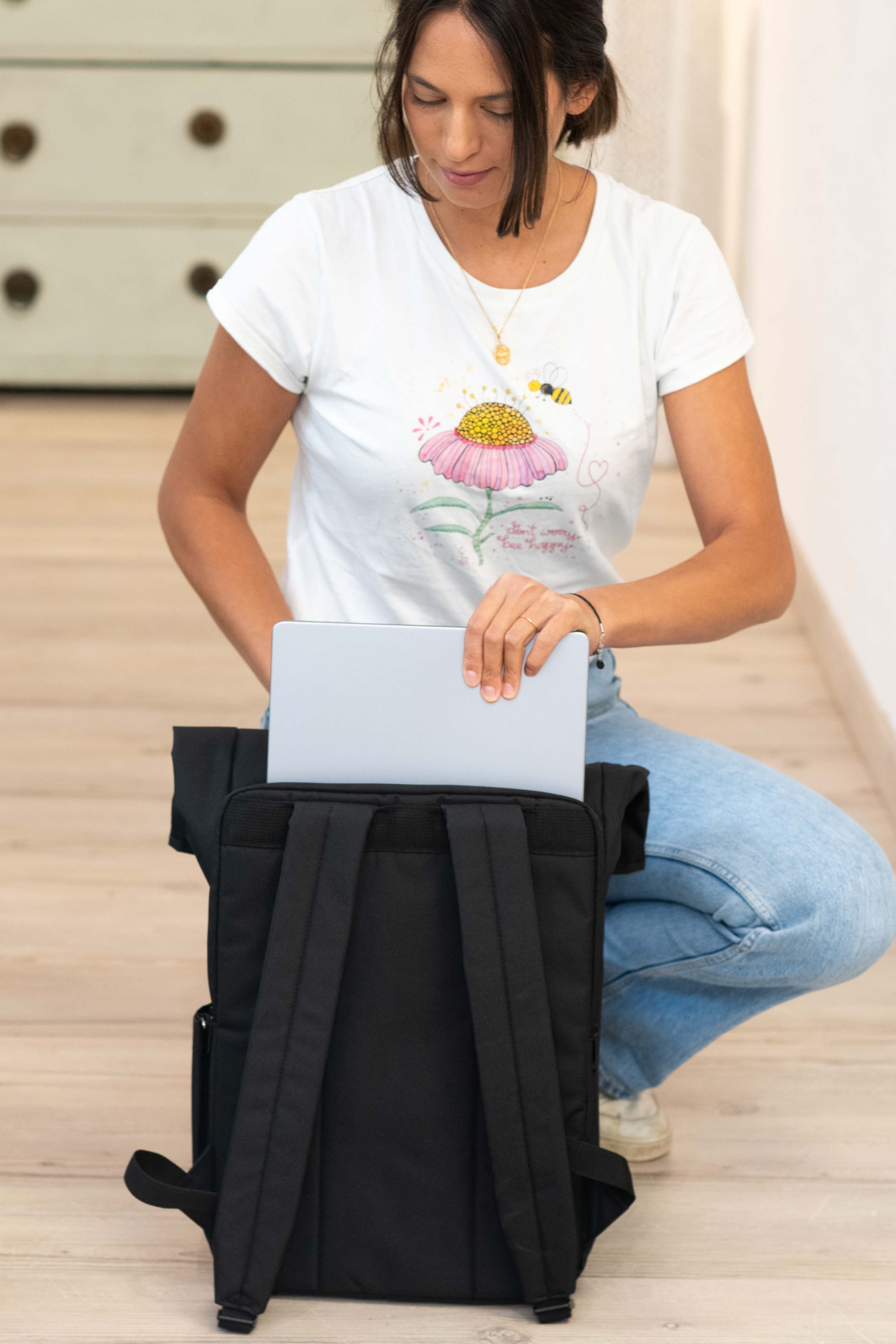 Rucksack groß Black „Enjoy the little things”