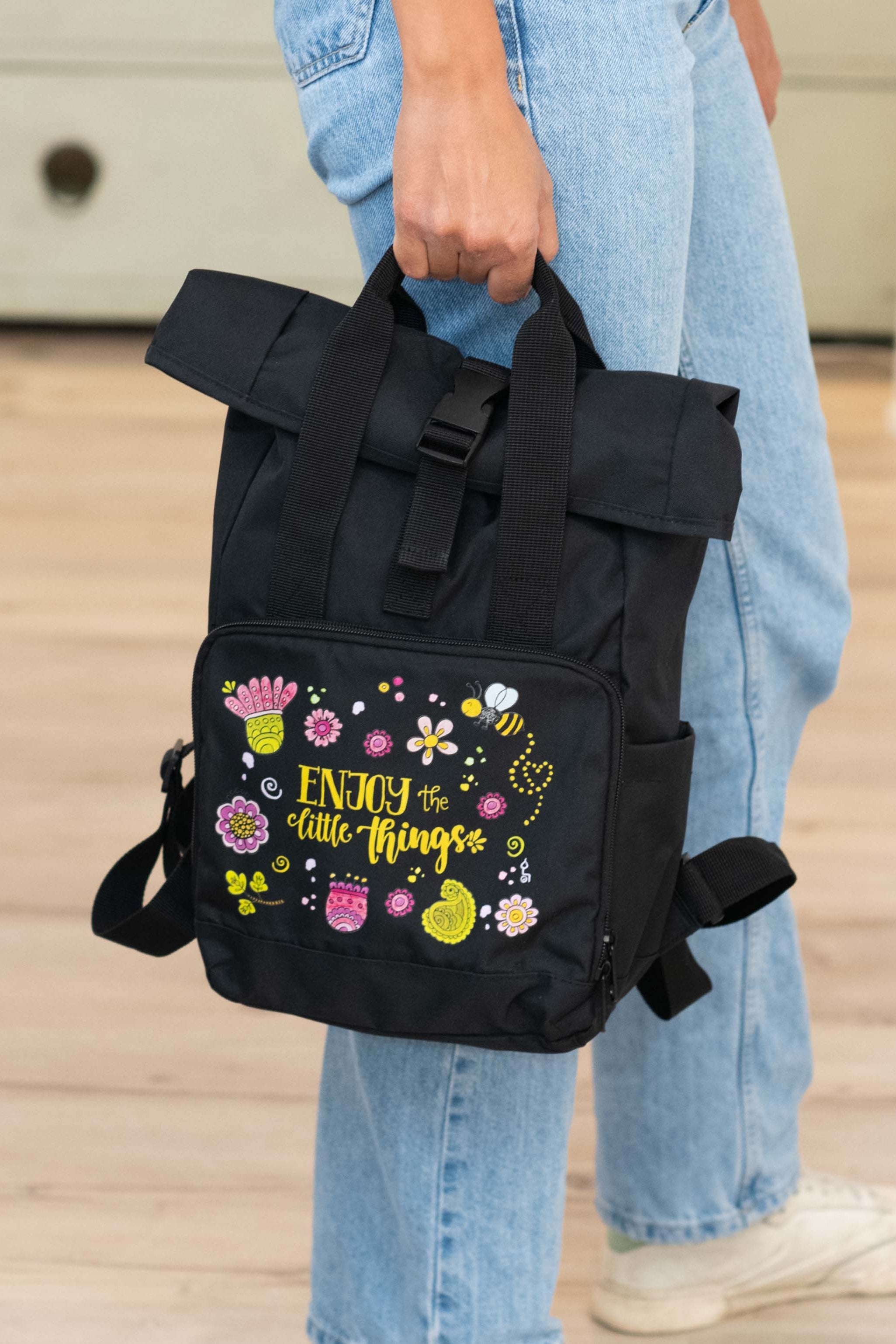 Rucksack klein Black „Enjoy the little things”