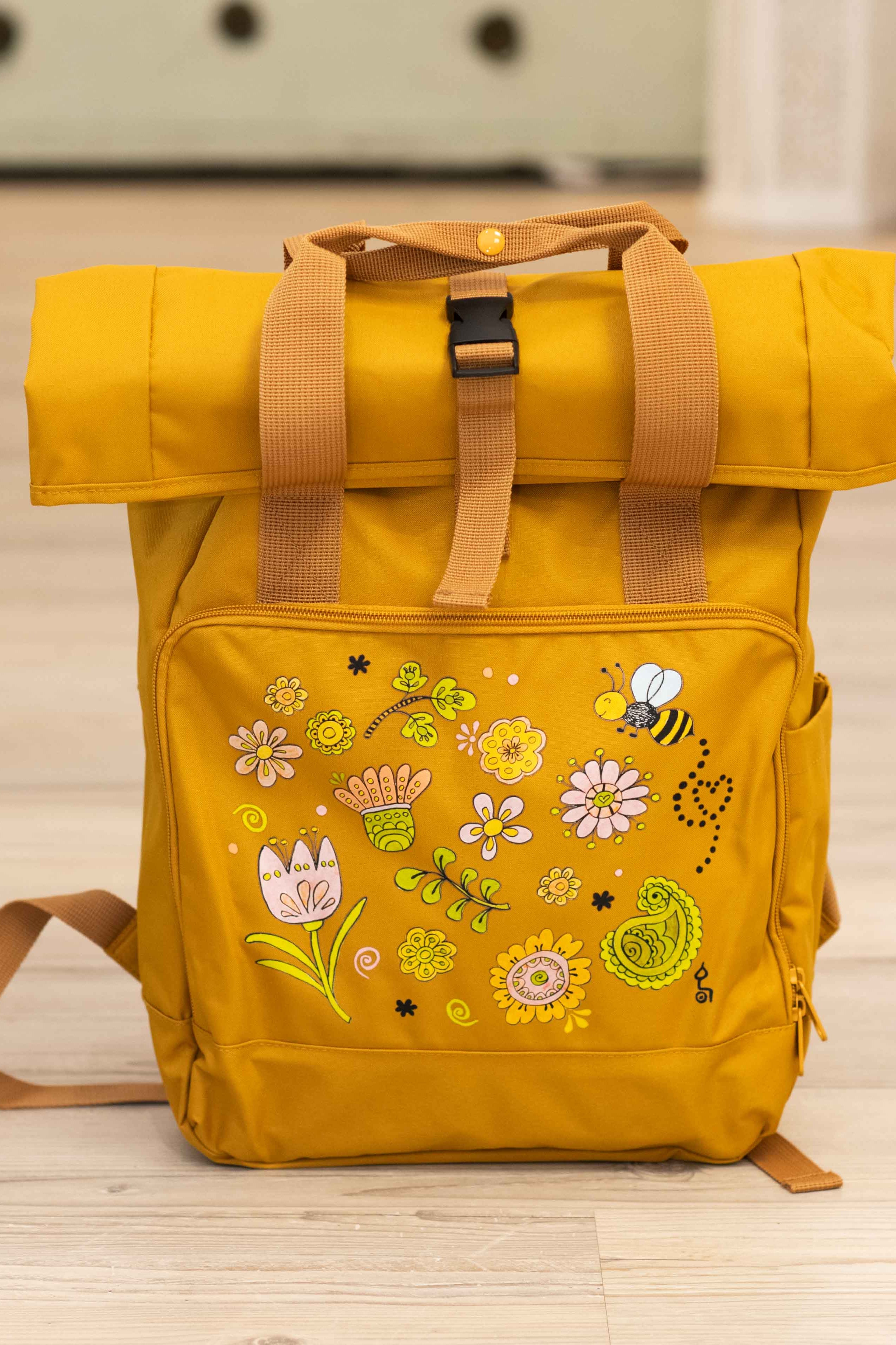 Rucksack klein Mustard „Happy Flowers”