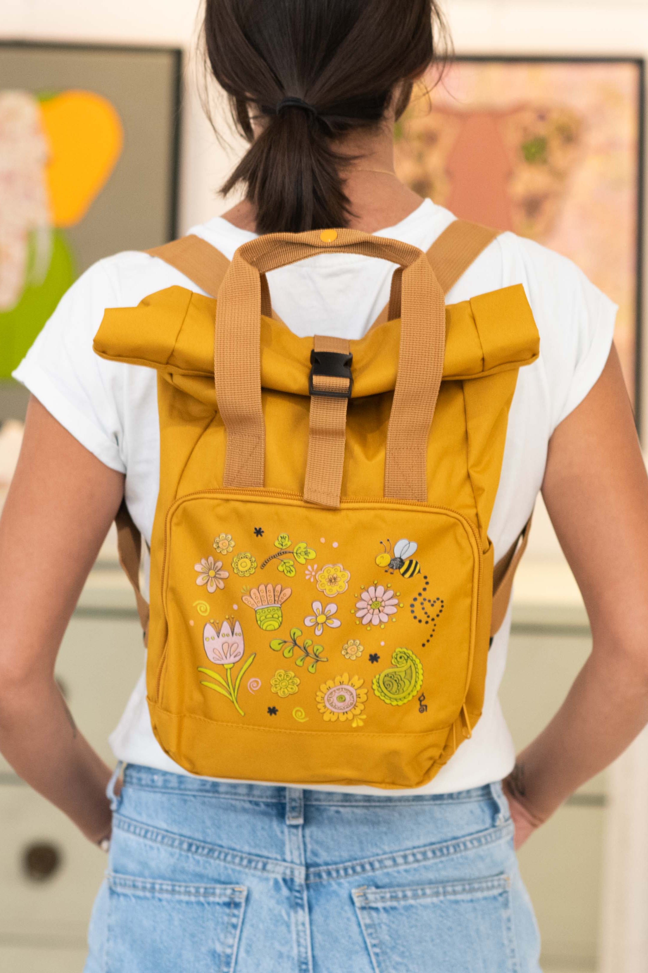Rucksack klein Mustard „Happy Flowers”