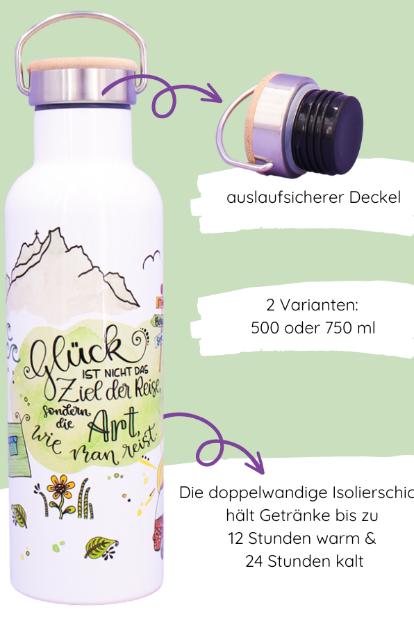 Thermosflasche Bambusdeckel "Reiselust"