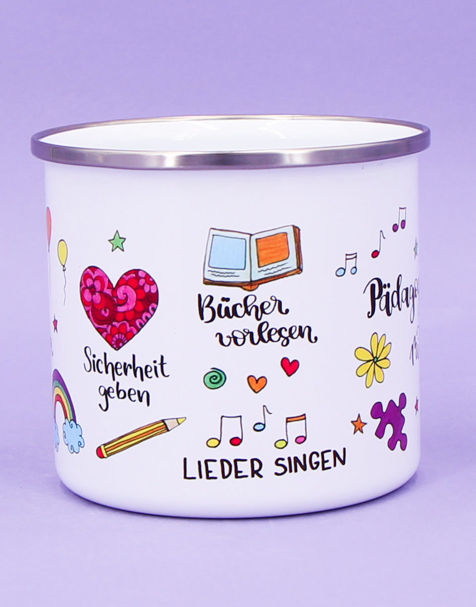 Emaille-Tasse "Pädagogin mit Herz"
