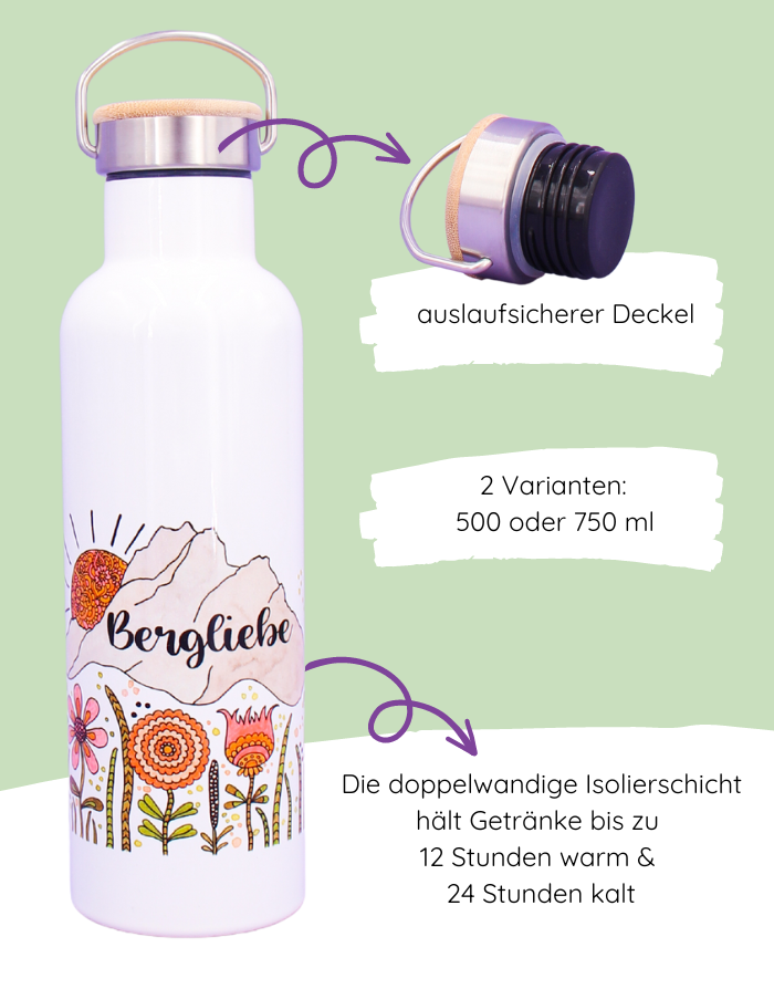 Thermosflasche Bambusdeckel "Bergliebe"