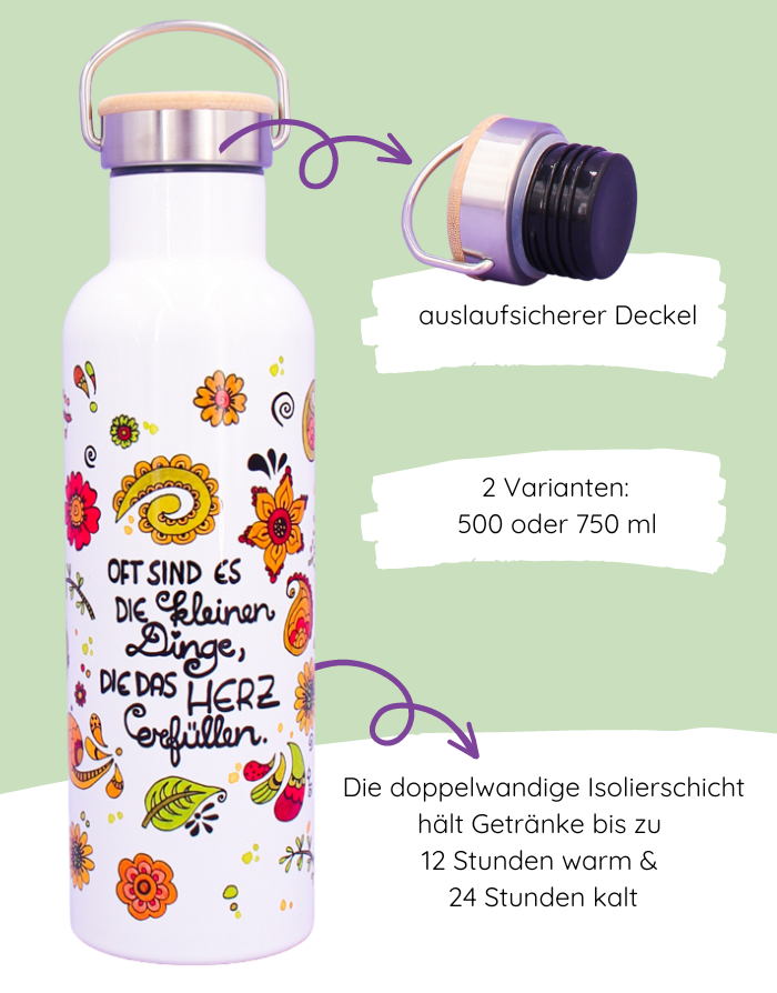 Thermosflasche Bambusdeckel "Die kleinen Dinge"